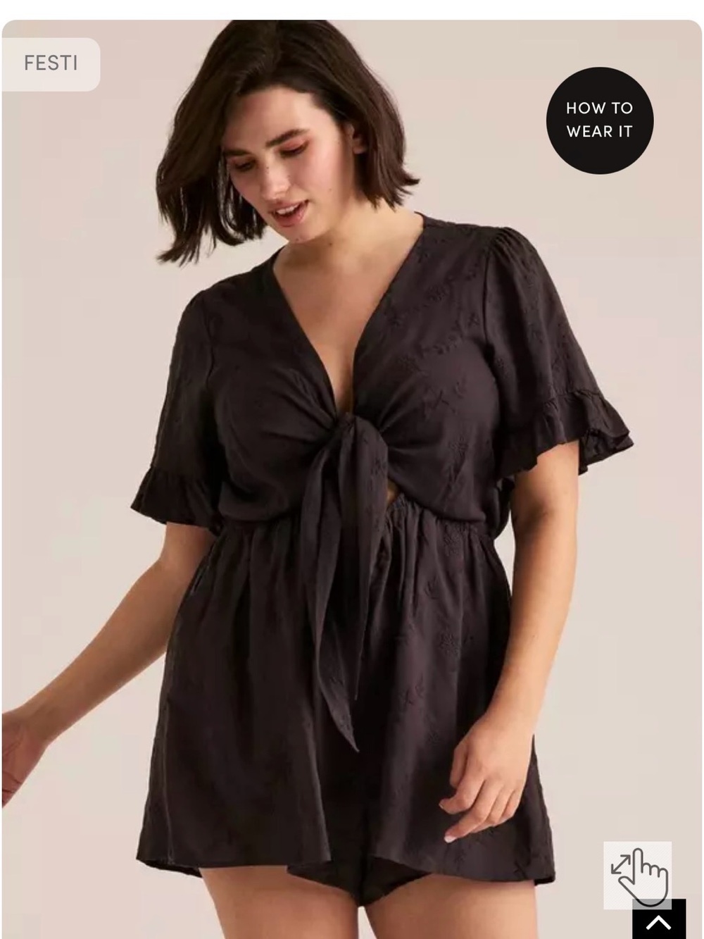 Black Short-Sleeve Tie-Front Women's Top